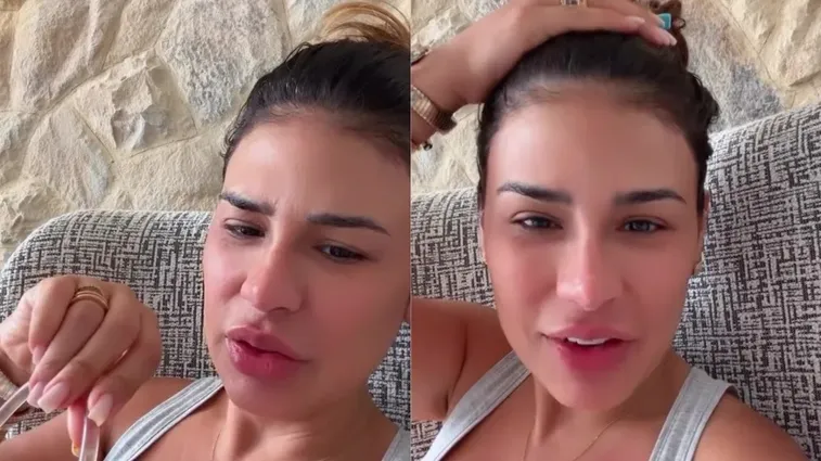 SIMONE MENDES MOSTRA DRENO APÓS PASSAR POR CIRURGIA NAS COXAS E NO ABDÔMEN