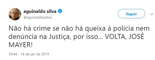 AGUINALDO SILVA PEDE RETORNO DE JOSÉ MAYER À TV GLOBO