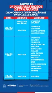 SAÚDE DE GUANAMBI DIVULGA CRONOGRAMA DA 2ª DOSE