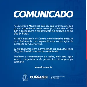 SURTO DE COVID OBRIGA SUSPENSÃO DE ATENDIMENTOS EM GUANAMBI