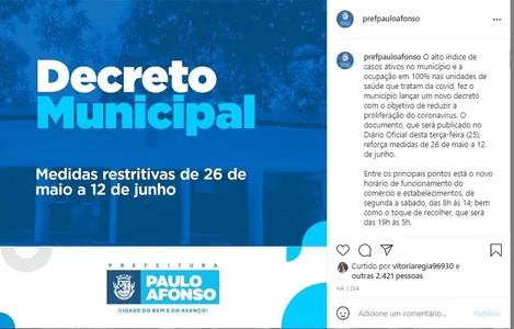PAULO AFONSO ADOTA NOVAS MEDIDAS PARA CONTER COVID
