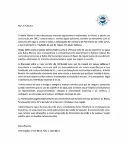 BAHIA MARINA AFIRMA ESTAR REGULAR
