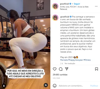 APÓS POLÊMICA COM LOOK OUSADO, GRACYANNE BARBOSA REVELA EXERCÍCIO PARA TER BUMBUM GG