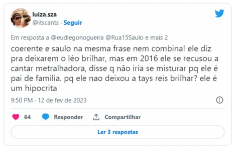 SAULO OPINA SOBRE MÚSICA DO CARNAVAL E FÃS DE IVETE REBATEM: “INSIGNIFICANTE E FLOPADO"