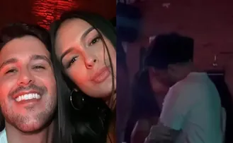 RODRIGO MUSSI E LARISSA SANTOS SÃO FALGRADOS AOS BEIJOS EM FESTA, VEJA