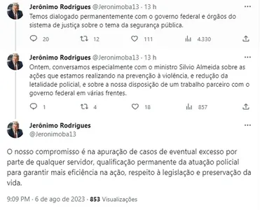 JERÔNIMO DIZ QUE VAI APURAR EVENTUAIS EXCESSOS EM OPERAÇÕES POLICIAIS NA BAHIA