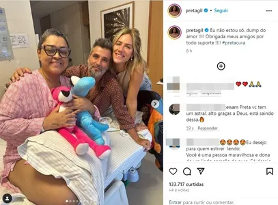 PRETA GIL RECEBE VISITA DE BRUNO GAGLIASSO E GIOVANNA EWBANK EM HOSPITAL