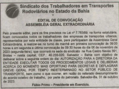 RODOVIÁRIOS EM SALVADOR PODEM PARAR POR TEMPO INDETERMINADO NA PRÓXIMA SEMANA