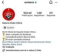 ESCUDO DO VITÓRIA GANHA ESTRELA DOURADA NO PERFIL OFICIAL NO INSTAGRAM