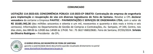 EMPRESA DE ALIADOS DE ZÉ RONALDO GANHA LICITAÇÃO DE R$ 10 MILHÕES EM FEIRA DE SANTANA