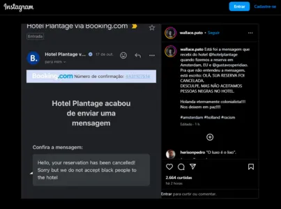 ARTISTA PLÁSTICO BRASILEIRO É VÍTIMA DE RACISMO POR PARTE DE HOTEL HOLANDÊS "NÓS NÃO ACEITAMOS PESSOAS NEGRAS"