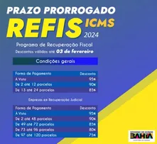 REFIS ICMS BAHIA É PRORROGADO, E DESCONTOS DE ATÉ 95% EM MULTAS E ACRÉSCIMOS VALEM ATÉ 3 DE FEVEREIRO
