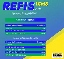 REFIS ICMS BAHIA VAI ATÉ O DIA 3 DE FEVEREIRO DE 2025