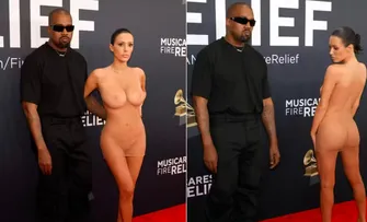 MODELO POSA NA CERIMÔNIA NO GRAMMY PRATICAMENTE PELADA