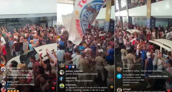 TORCIDA  DO BAHIA FAZ A FESTA NO AEROPORTO DE SALVADOR ANTES DO JOGO DA COPA DA LIBERTADORES