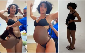 A ATRIZ BELLA CAMPOS SURGE COM BARRIGA FALSA E UMBIGO TAPADO