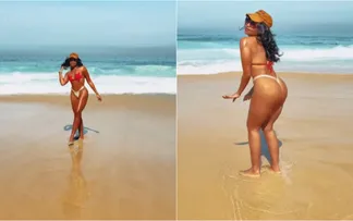 GABY AMARANTOS COMEMORA AO CHEGAR AOS 60 QUILOS E FESTEJA NA PRAIA