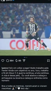 POLÊMICA NO AR: ZAGUEIRO DO ATLÉTICO FAZ POST SOBRE MENSTRUAÇÃO NA TORCIDA DO CRUZEIRO APÓS ELIMINAÇÃO
