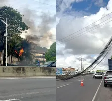 POSTE PEGA FOGO E INTERDITA TRÂNSITO NA CIA-AEROPORTO