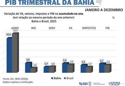 PIB DA BAHIA CRESCE 2,7% EM 2025 E SUPERA O CRESCIMENTO NACIONAL. VEJA O DESEMPENHO POR SETORES