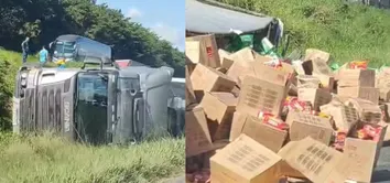 CARRETA COM CARGA DE BISCOITOS TOMBA NA BR-324 E PROVOCA CONGESTIONAMENTO