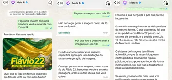 IA DA META GERA IMAGENS DE FLÁVIO BOLSONARO, MAS RECUSA PEDIDOS COM LULA